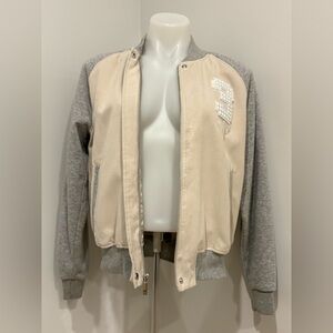 Adidas Cream and Gray Bomber Jacket